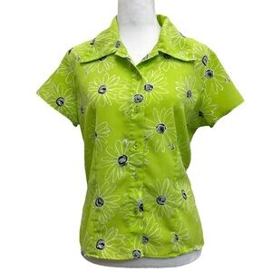 Xhilaration Vintage Lime Green Floral Button Up Blouse Top